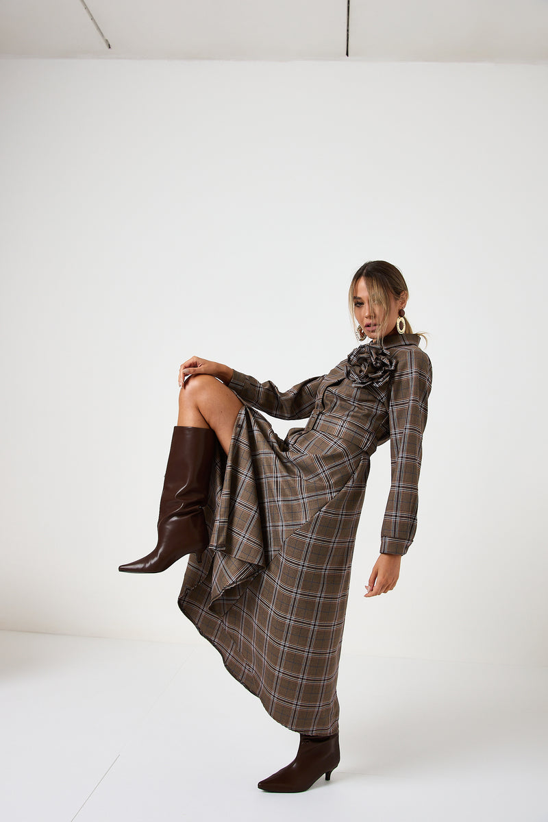Abito tartan spilla fiore FEDERICA BI