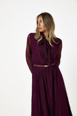 Abito lungo in pizzo bordeaux FEDERICA BI