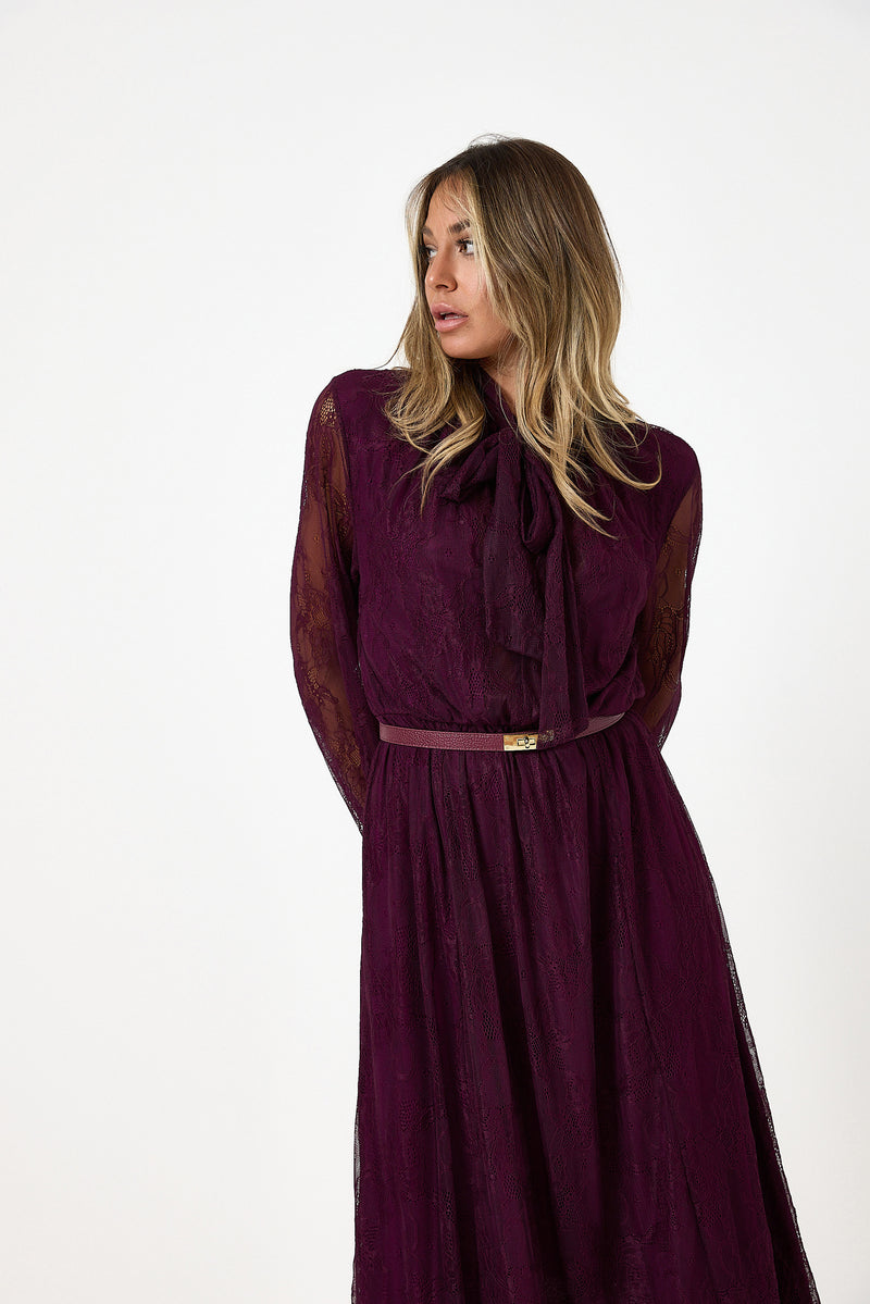 Abito lungo in pizzo bordeaux FEDERICA BI