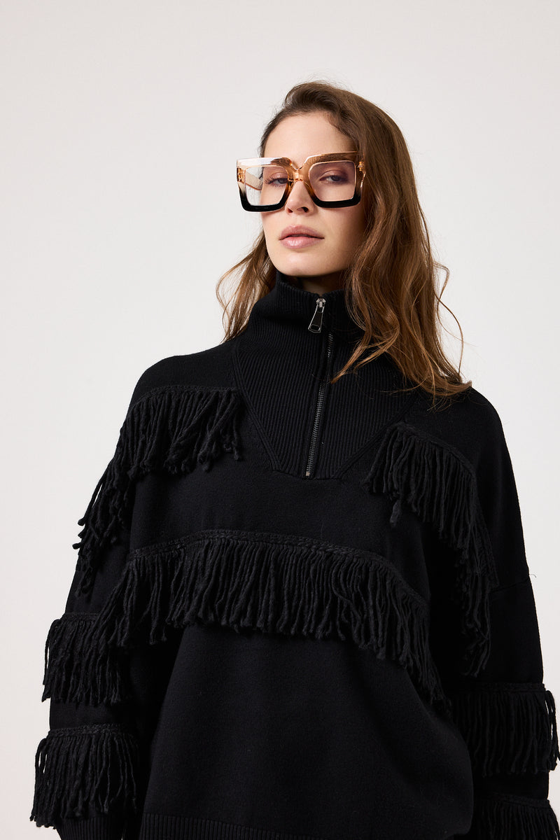 Cardigan con zip e frange FEDERICA BI ( vari colori )