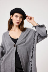 Cardigan grigio frange in suede FEDERICA BI