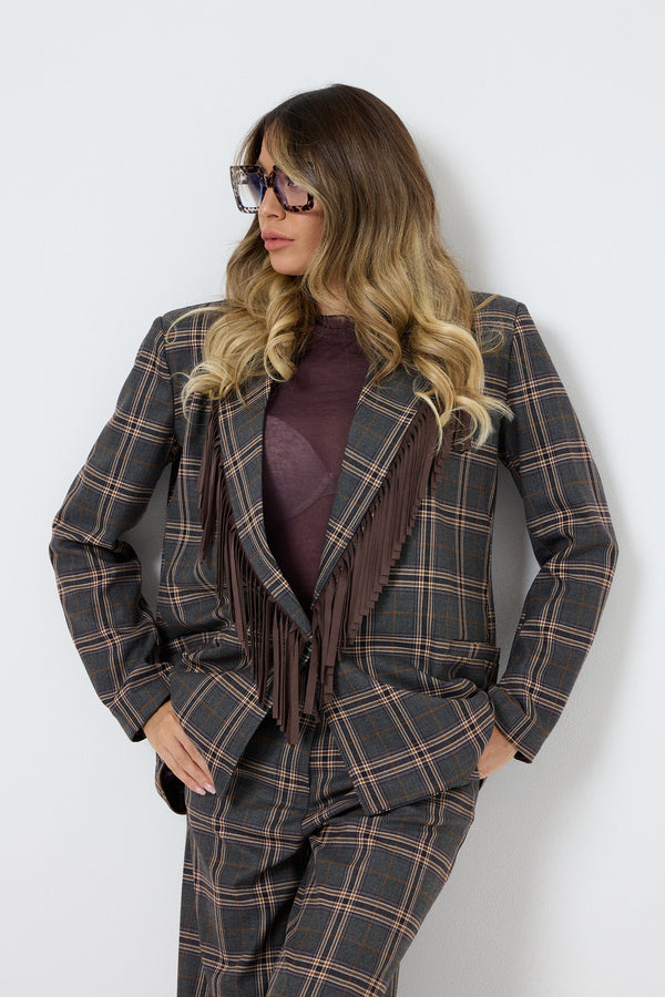 Blazer tartan grigio frange FEDERICA BI