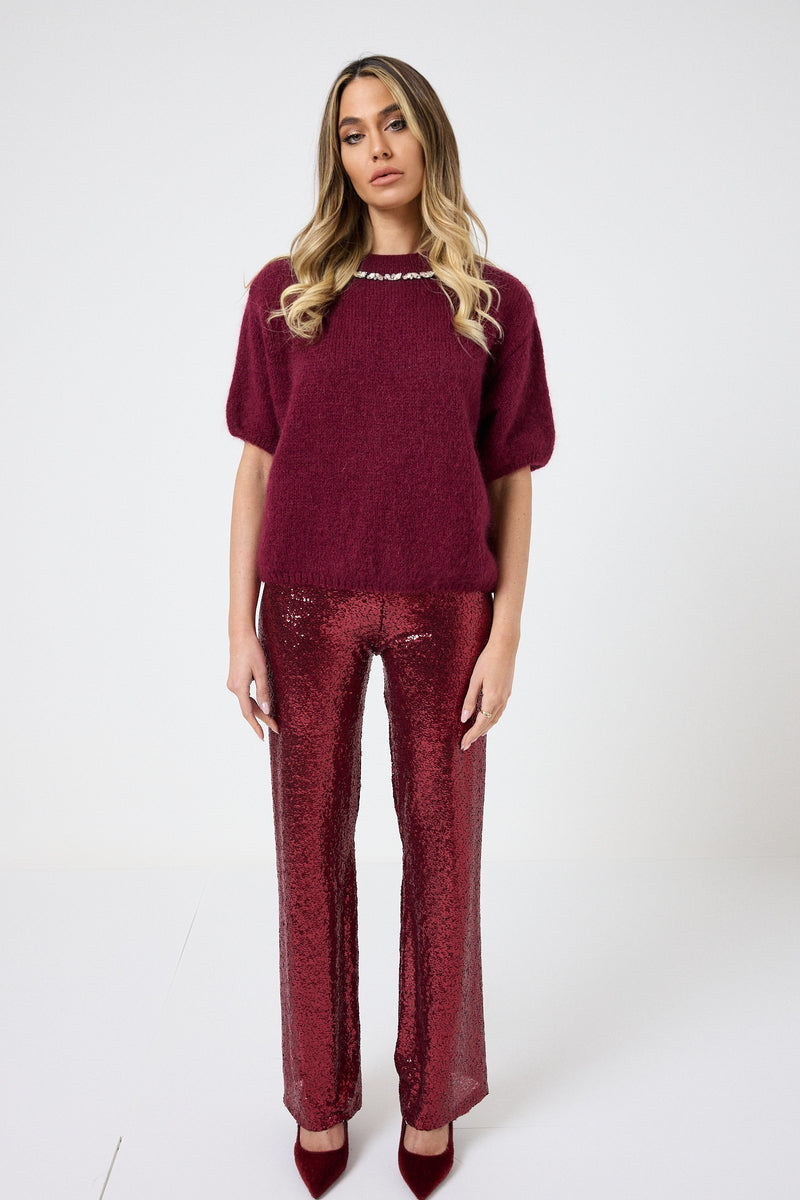 Pantalone in paillettes bordeaux FEDERICA BI