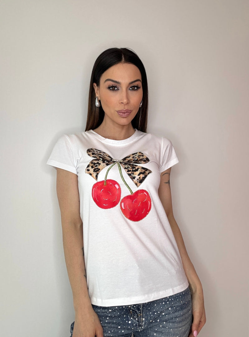 T-shirt CHERRY in cotone bianca e nera FEDERICA BI