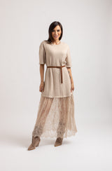 Abito lungo FEDERICA BI tricot e pizzo