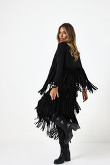 Gonna nera in ecosuede con frange FEDERICA BI