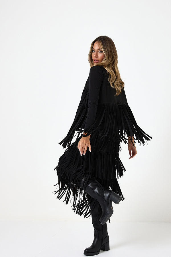 Gonna nera in ecosuede con frange FEDERICA BI