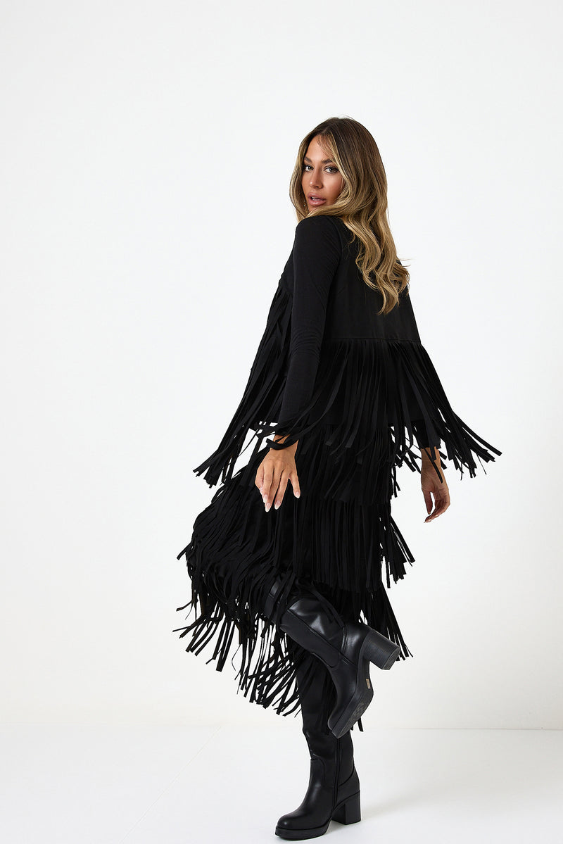 Gonna nera in ecosuede con frange FEDERICA BI