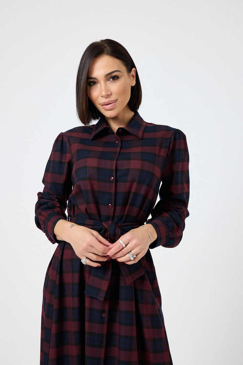 Abito tartan blu bordeaux FEDERICA BI