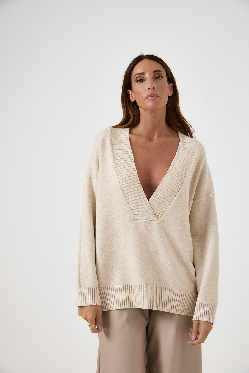 Maglia beige scollo FEDERICA BI