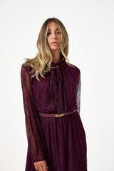 Abito lungo in pizzo bordeaux FEDERICA BI