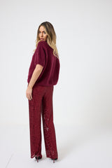Pantalone in paillettes bordeaux FEDERICA BI