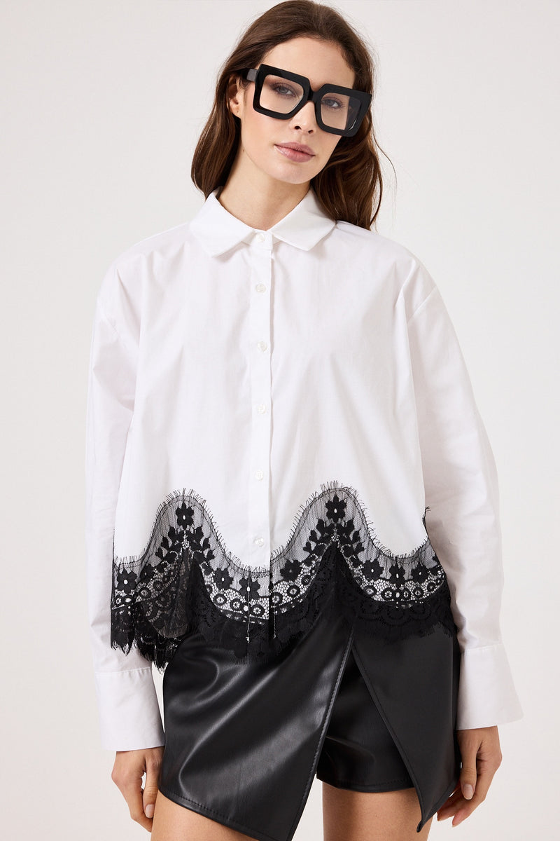 Camicia in cotone e pizzo FEDERICA BI ( bianca e nera )