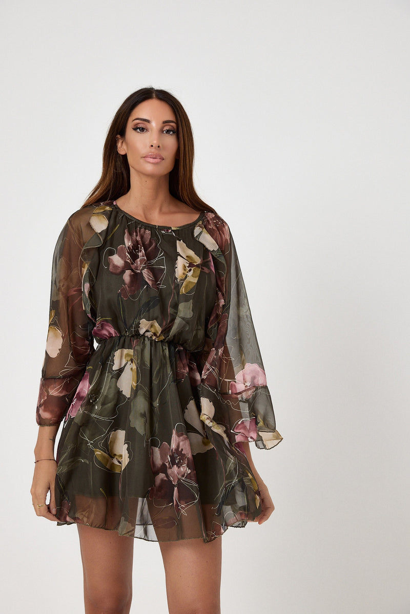 Abito in chiffon fantasia verde FEDERICA BI