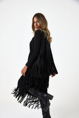 Gonna nera in ecosuede con frange FEDERICA BI
