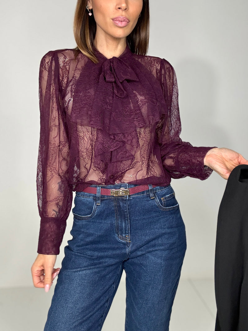 Camicia in pizzo bordeaux FEDERICA BI