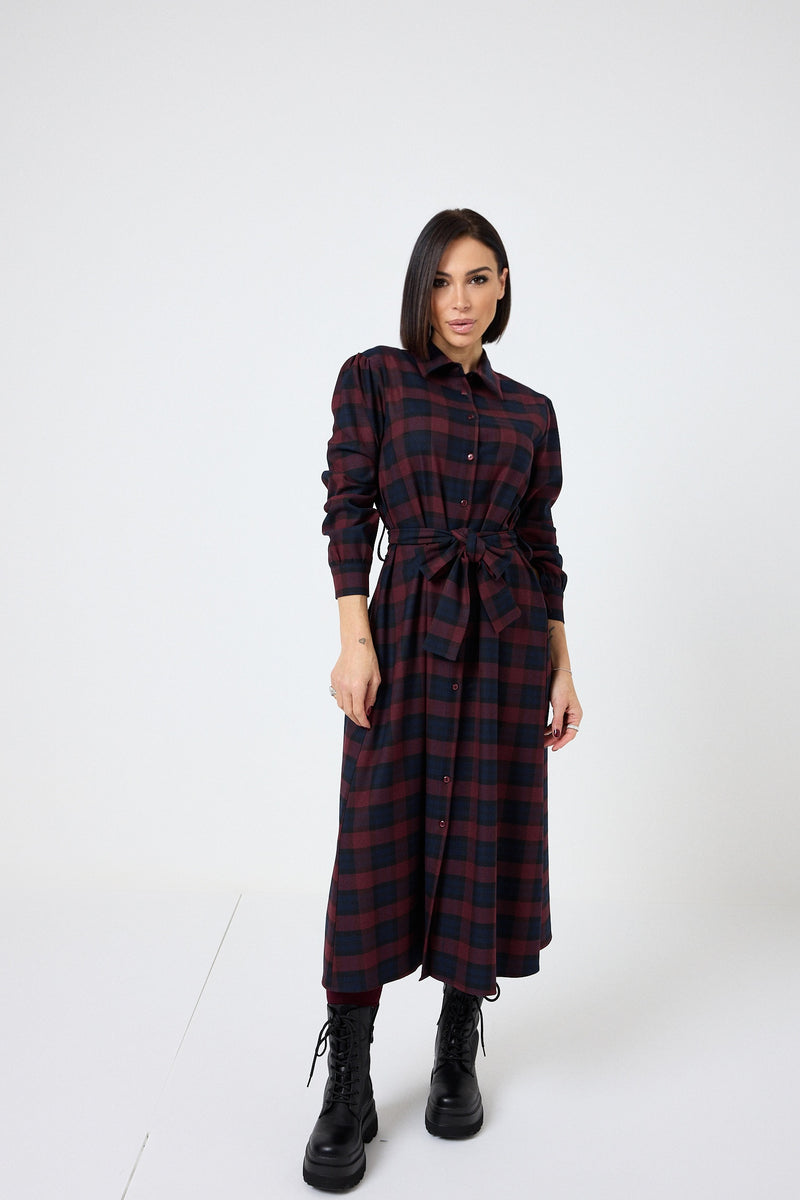 Abito tartan blu bordeaux FEDERICA BI