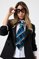 Cravatta in seta blu a quadri FEDERICA BI