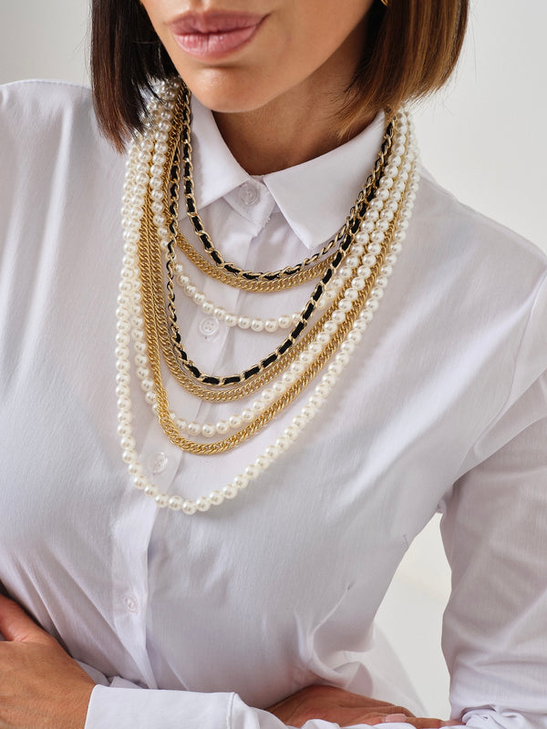 Collana multifili perle e catena oro FEDERICA BI