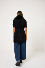 Gilet nero in ciniglia ed ecopelliccia FEDERICA BI