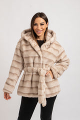 Ecopelliccia beige con cappuccio FEDERICA BI