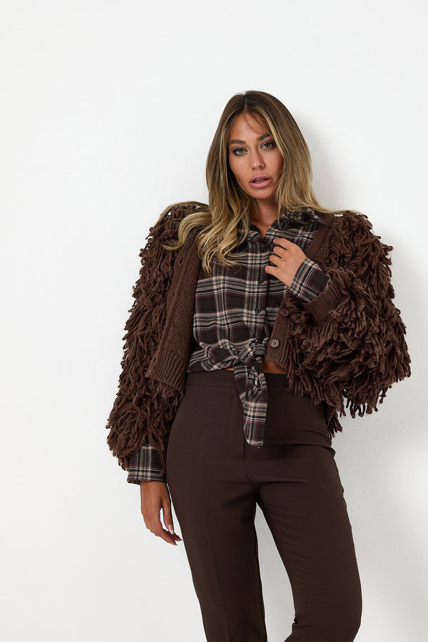 Cardigan marrone arricciato FEDERICA BI