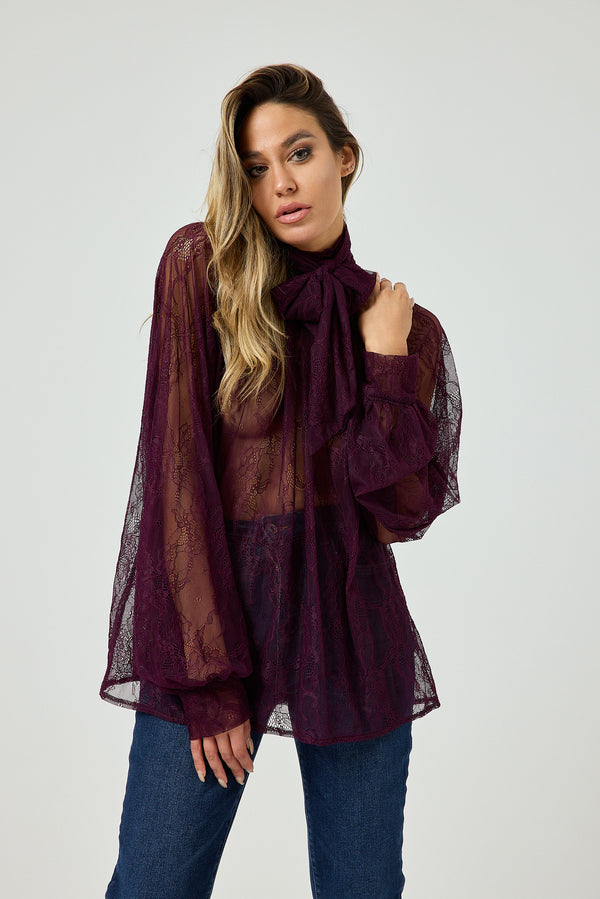 Camicia in pizzo bordeaux FEDERICA BI