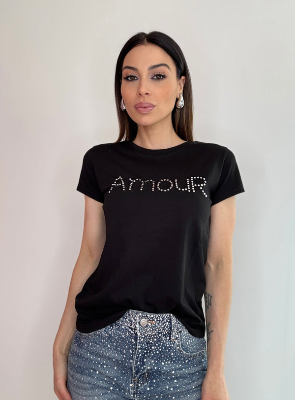 T-shirt AMOUR bianca e nera FEDERICA BI
