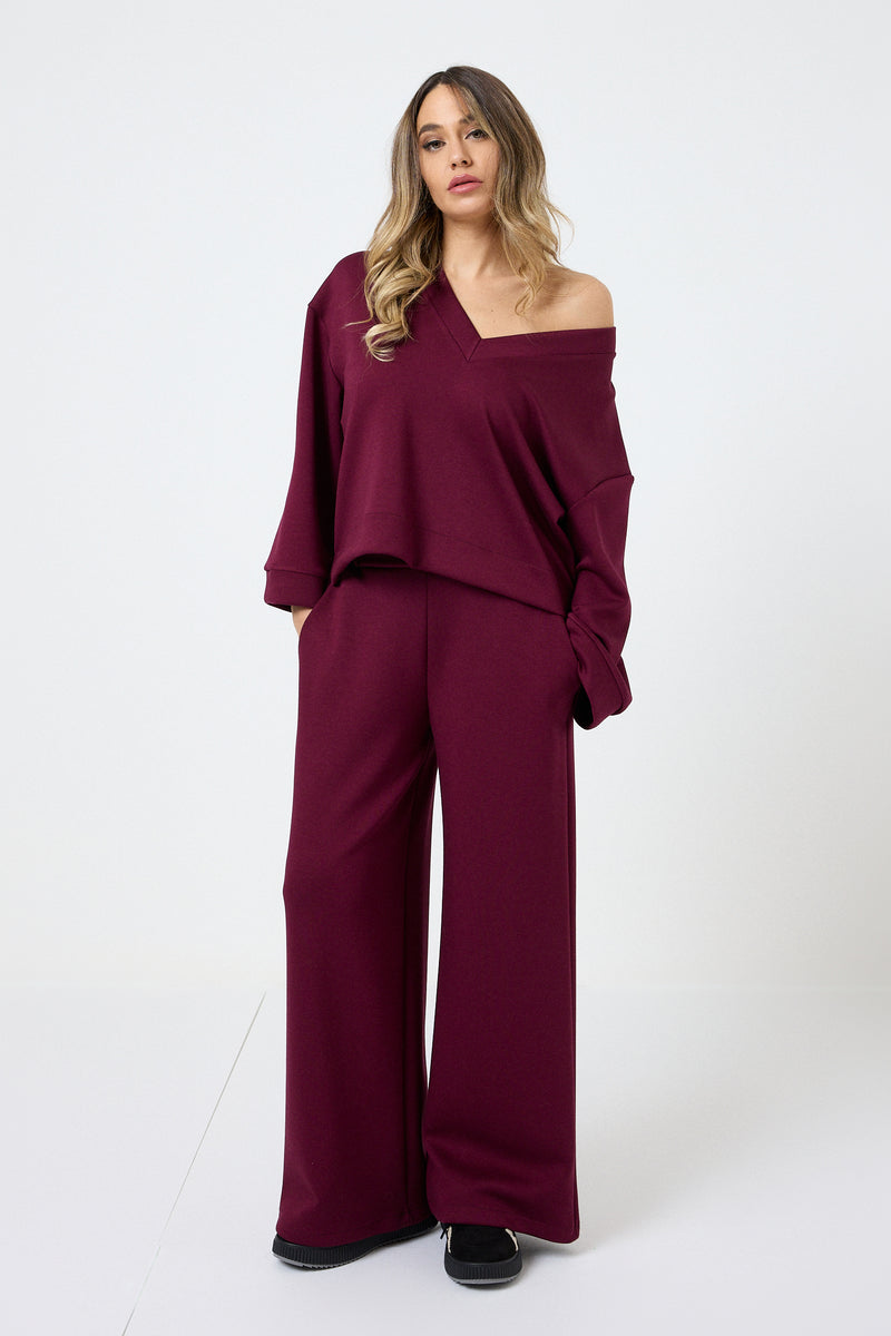 Completo tuta in punto Milano bordeaux FEDERICA BI