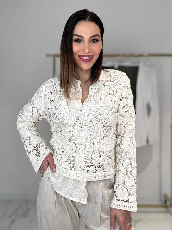 Cardigan crochet perle e cristalli FEDERICA BI