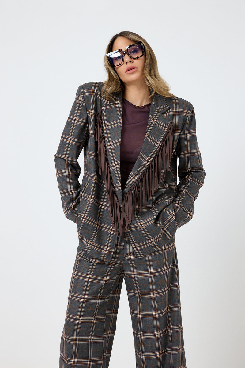 Blazer tartan grigio frange FEDERICA BI