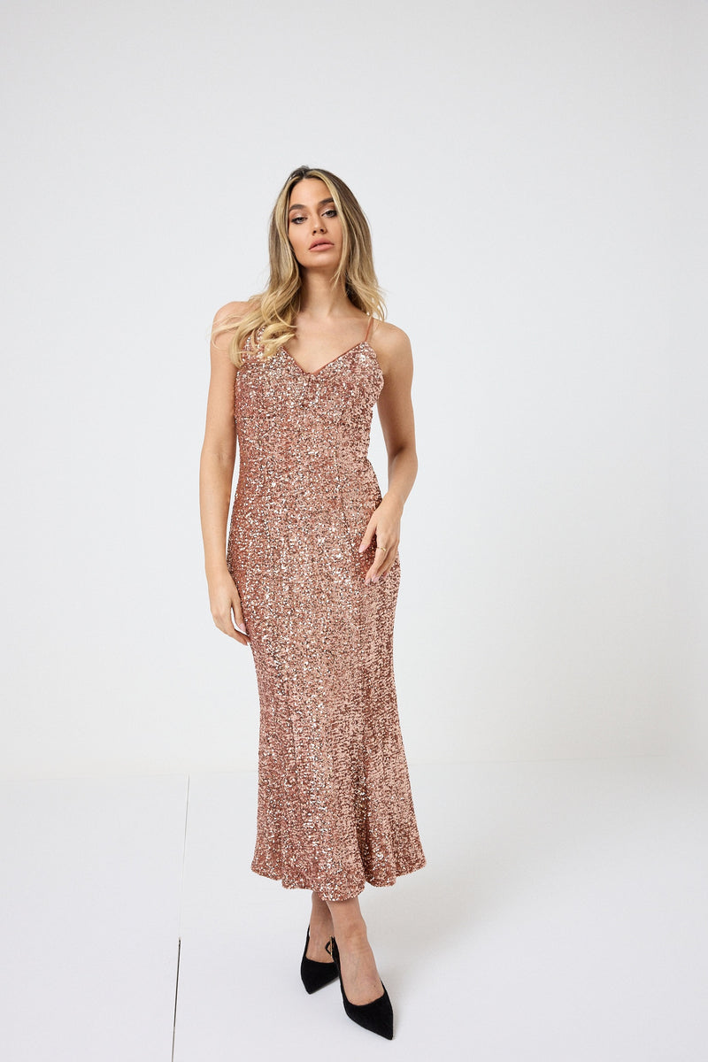 Abito in paillettes apricot FEDERICA BI