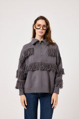 Cardigan con zip e frange FEDERICA BI ( vari colori )